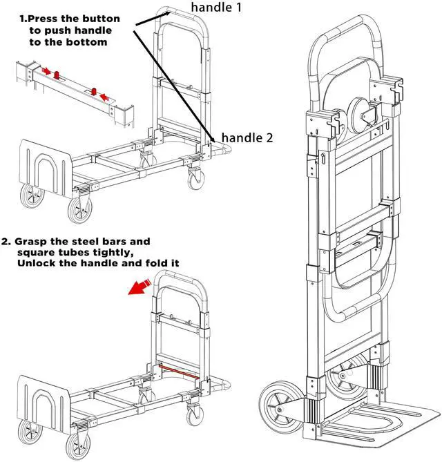 Alt view image 7 of 7 - Suzhi Foldable Hand Truck Moving Dolly Cart with 4 Wheels, 500 Lbs Load,2 Straps, Pre-Assembled, Save Room, Easy Folding Dolly for Furniture, Appliances, Boxes, Warehouse & Office Transport
