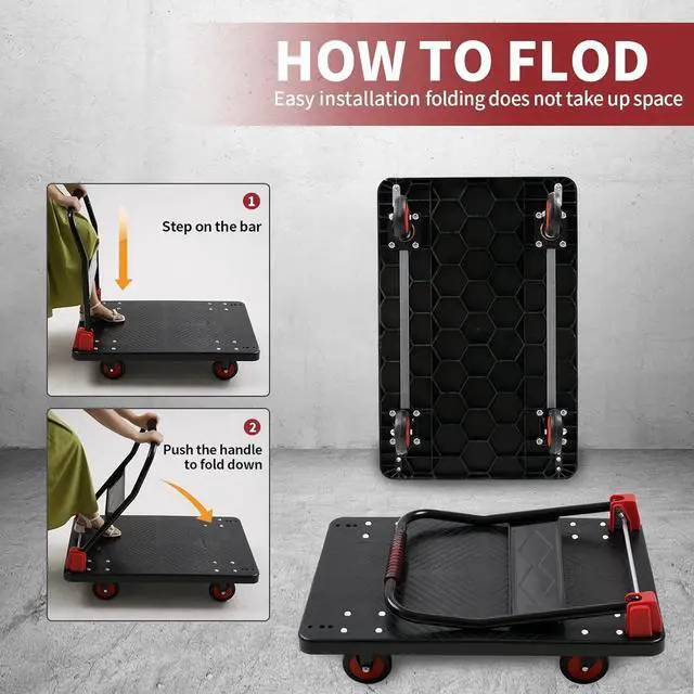 Alt view image 4 of 7 - Lomive Platform Truck Push Cart Dolly, Foldable Hand Trucks with 1000LB Weight Capacity 36x24Inch Large Size for Easy Storage and 360 Degree Swivel Wheels