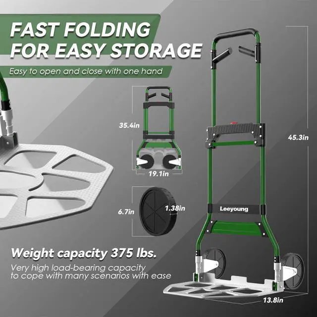 Alt view image 4 of 6 - Upgraded Folding Hand Truck Dolly Cart Heavy-Duty 375lbAluminum Wheel Bracket & Portable Aluminum Dolly Cart, Indoor/Outdoor Use