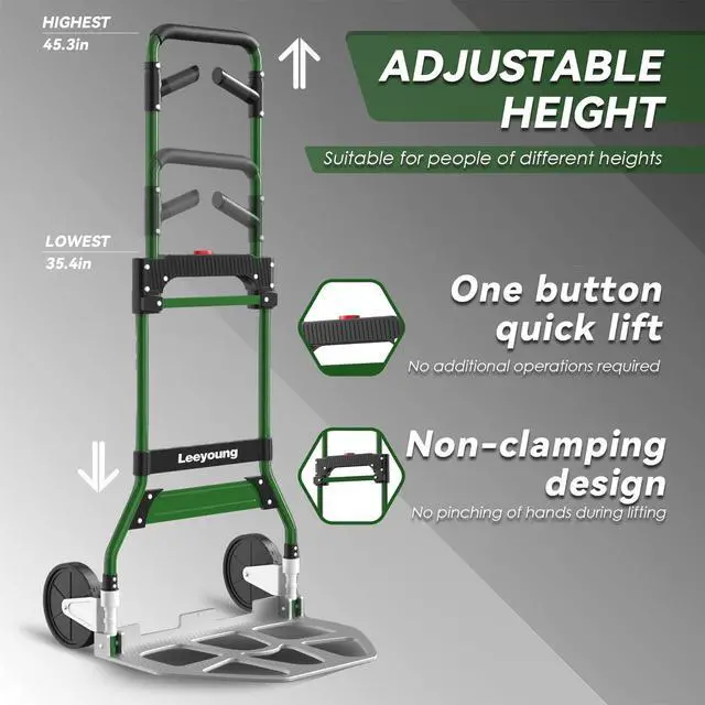 Alt view image 5 of 6 - Upgraded Folding Hand Truck Dolly Cart Heavy-Duty 375lbAluminum Wheel Bracket & Portable Aluminum Dolly Cart, Indoor/Outdoor Use