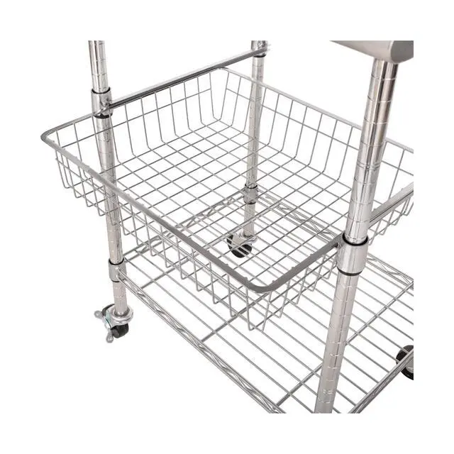 Alt view image 4 of 5 - Commercial Work Table Island Utility Cart Prep Station, for Restaurant, Kitchen, Warehouse, Garage, Hotel, Home, Stainless-Steel Top NSF, 24" W x 20" D
