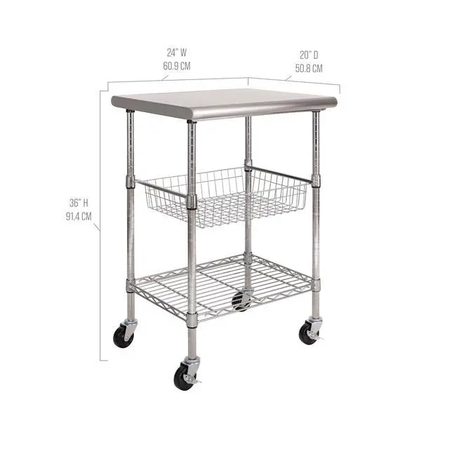 Alt view image 5 of 5 - Commercial Work Table Island Utility Cart Prep Station, for Restaurant, Kitchen, Warehouse, Garage, Hotel, Home, Stainless-Steel Top NSF, 24" W x 20" D