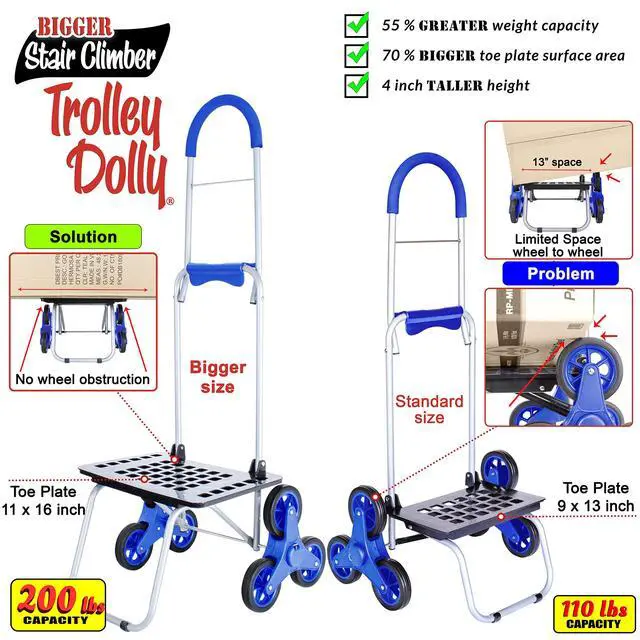 Alt view image 2 of 3 - Stair Climber Bigger Trolley Dolly, Blue Shopping Grocery Foldable Cart Condo Apartment