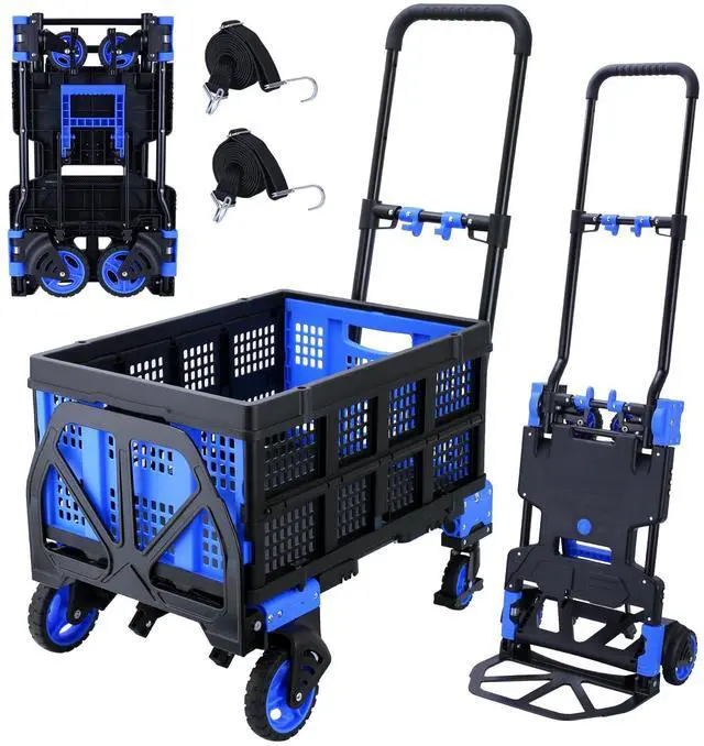 Main image of 2-in-1Folding Hand Truck Dolly with Folding Basket, 330LBS Capacity Foldable Hand cart,Folding Dolly with Retractable Handle,Hand Truck Foldable with 4 Wheels for Moving