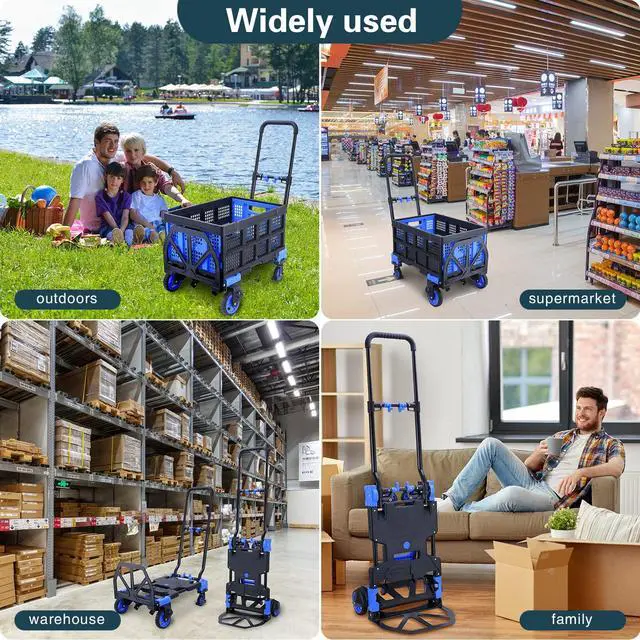 Alt view image 5 of 5 - 2-in-1Folding Hand Truck Dolly with Folding Basket, 330LBS Capacity Foldable Hand cart,Folding Dolly with Retractable Handle,Hand Truck Foldable with 4 Wheels for Moving