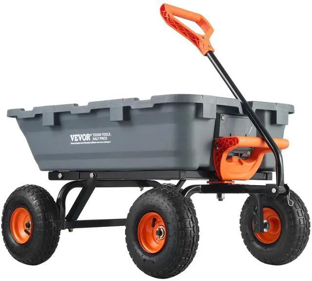 Main image of 800lbs Poly Dump Garden Cart, Heavy Duty Yard Dump Cart Wagon, 4 Wheel Wheelbarrow with 10in Tires, 180°Rotating Handle, Steel Frame and Quick Release System