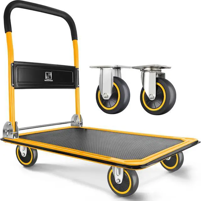 Main image of Moving Platform Hand Truck, Foldable for Easy Storage and 360 Degree Swivel Wheels with 330lb Weight Capacity, Yellow Color
