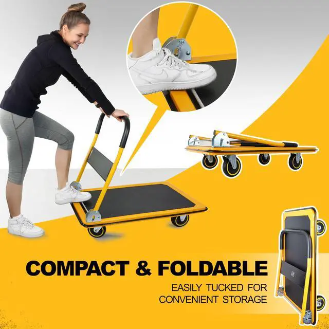 Alt view image 5 of 6 - Moving Platform Hand Truck, Foldable for Easy Storage and 360 Degree Swivel Wheels with 330lb Weight Capacity, Yellow Color