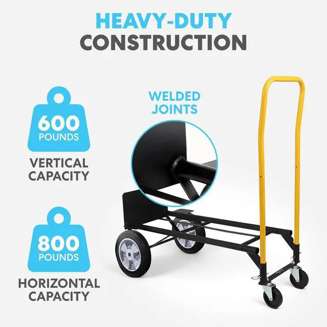 Alt view image 3 of 6 - 2 in 1 Convertible Hand Truck and Dolly, 800LBS Heavy-Duty Moving Dolly Cart with 10" Flat Free Rubber Wheels & Handle