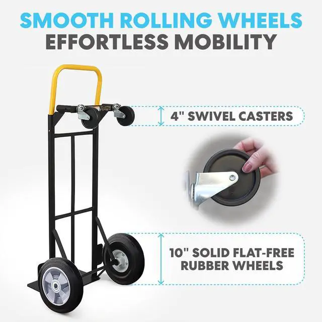 Alt view image 4 of 6 - 2 in 1 Convertible Hand Truck and Dolly, 800LBS Heavy-Duty Moving Dolly Cart with 10" Flat Free Rubber Wheels & Handle
