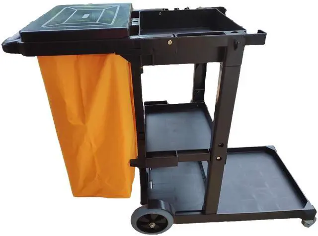 Alt view image 2 of 5 - Janitorial Cart, 330 lbs Capacity 3-Shelf Commercial Housekeeping Cleaning Cart on Wheels, 25 Gallon Bag with Lid Stable, Smooth Movement