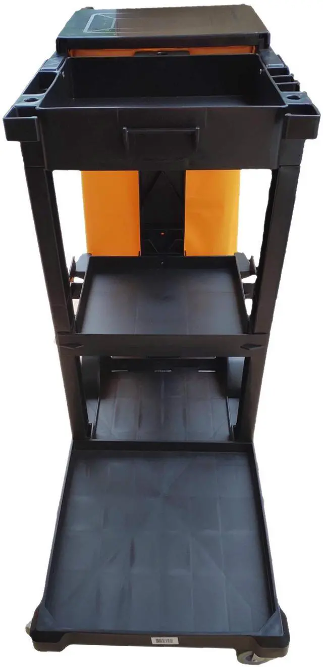 Alt view image 3 of 5 - Janitorial Cart, 330 lbs Capacity 3-Shelf Commercial Housekeeping Cleaning Cart on Wheels, 25 Gallon Bag with Lid Stable, Smooth Movement