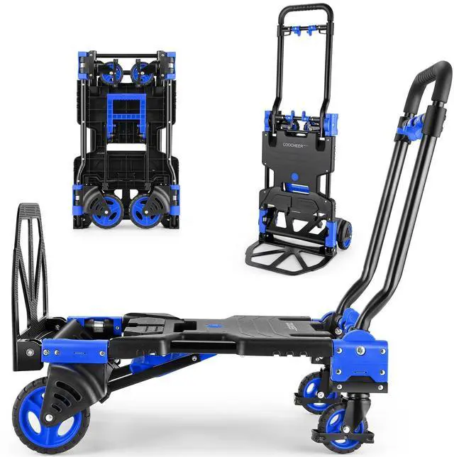 Main image of 330LB Folding Hand Truck Heavy Duty Carrying, Combination of Four Wheels and Two Wheels Convertible Dolly Cart with Retractable Handle Dolly for Moving Office Carts(Blue)
