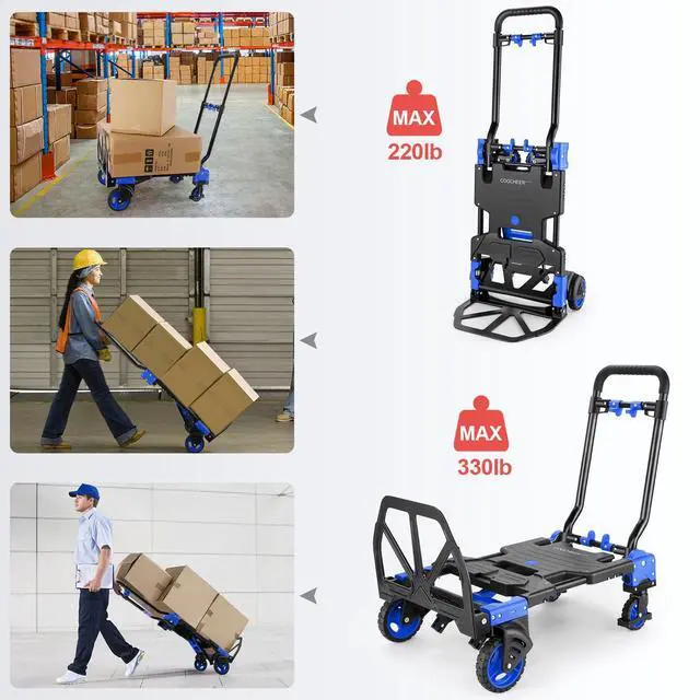 Alt view image 6 of 7 - 330LB Folding Hand Truck Heavy Duty Carrying, Combination of Four Wheels and Two Wheels Convertible Dolly Cart with Retractable Handle Dolly for Moving Office Carts(Blue)