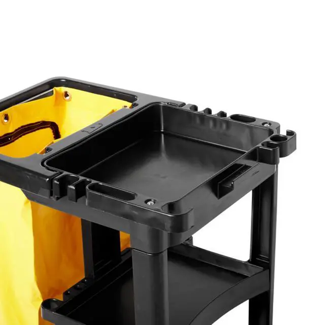 Alt view image 6 of 7 - Traditional Janitorial 3-Shelf Cleaning Cart, Wheeled with Zippered Yellow Vinyl Bag, for Business/School/Office/Janatorial Cleaning