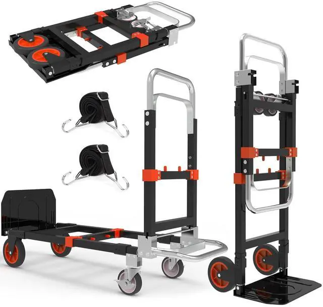 Main image of 3 in 1 Heavy Duty Folding Hand Truck, Convertible Portable Steel Dolly with Telescopic Handle, Foldable Utility Cart with Rubber Wheels, 500 LBS