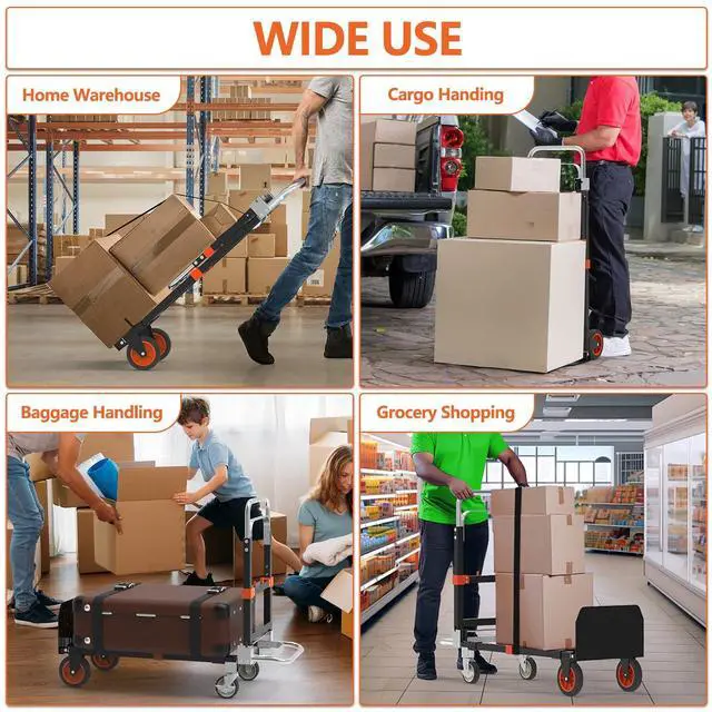 Alt view image 5 of 7 - 3 in 1 Heavy Duty Folding Hand Truck, Convertible Portable Steel Dolly with Telescopic Handle, Foldable Utility Cart with Rubber Wheels, 500 LBS