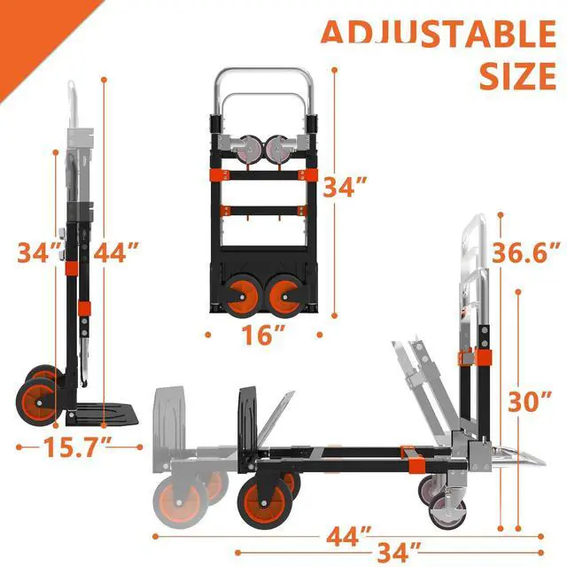 Alt view image 7 of 7 - 3 in 1 Heavy Duty Folding Hand Truck, Convertible Portable Steel Dolly with Telescopic Handle, Foldable Utility Cart with Rubber Wheels, 500 LBS