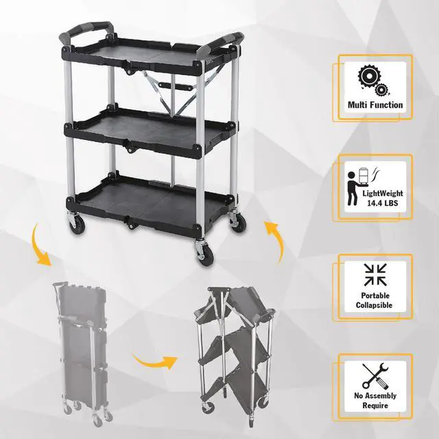 Alt view image 4 of 7 - 85-188 Pack-N-Roll Folding Collapsible Service Cart, 150LB Capacity, Black
