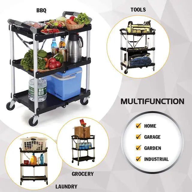 Alt view image 5 of 7 - 85-188 Pack-N-Roll Folding Collapsible Service Cart, 150LB Capacity, Black
