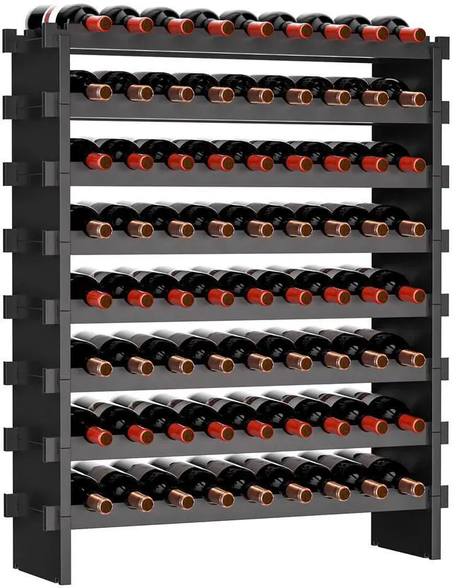 Main image of Bamboo Stackable Wine Rack,72 Bottles Wine Rack Freestanding Floor,No Tools Assembly,8-Tier Display Wine Storage Shelf for Kitchen, Bar, Dining Room,Cellar,Black