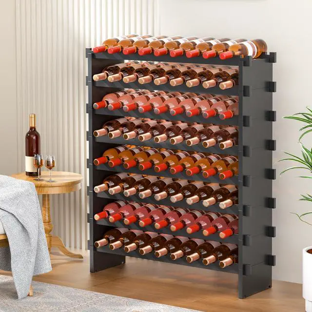 Alt view image 2 of 7 - Bamboo Stackable Wine Rack,72 Bottles Wine Rack Freestanding Floor,No Tools Assembly,8-Tier Display Wine Storage Shelf for Kitchen, Bar, Dining Room,Cellar,Black