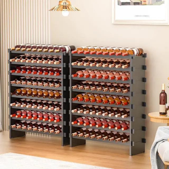 Alt view image 4 of 7 - Bamboo Stackable Wine Rack,72 Bottles Wine Rack Freestanding Floor,No Tools Assembly,8-Tier Display Wine Storage Shelf for Kitchen, Bar, Dining Room,Cellar,Black