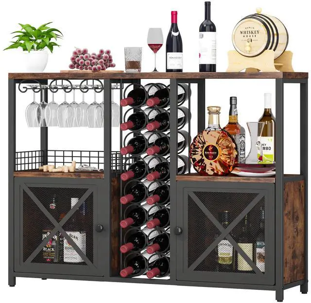 Main image of Mini Bars for Home, Wooden Coffee Bar Cabinet, Modern Liquor Cabinet for Liquor and Glasses, Farmhouse Buffet Wine Cabinet with Storage Sideboard for Home Kitchen Dining Room