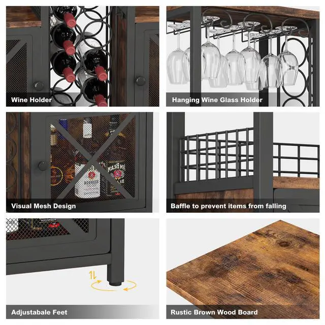 Alt view image 4 of 7 - Mini Bars for Home, Wooden Coffee Bar Cabinet, Modern Liquor Cabinet for Liquor and Glasses, Farmhouse Buffet Wine Cabinet with Storage Sideboard for Home Kitchen Dining Room