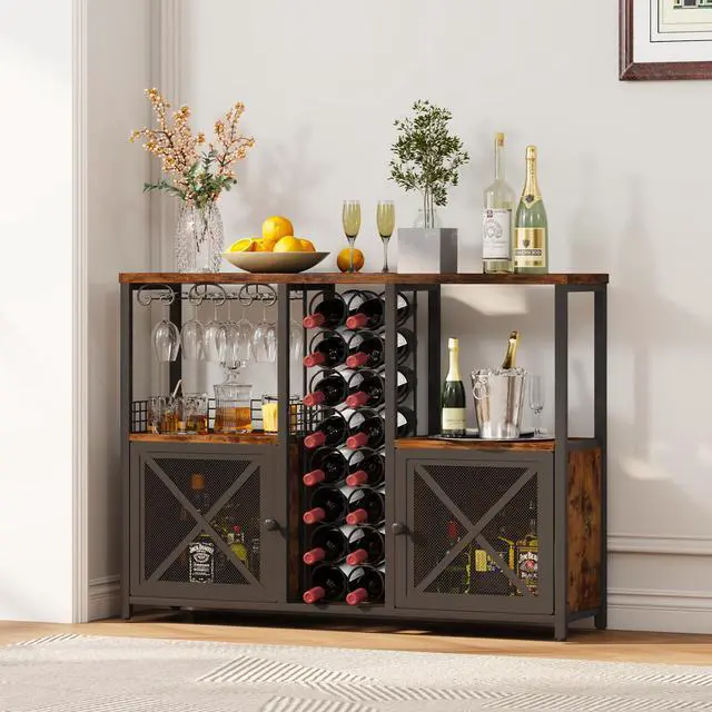 Alt view image 6 of 7 - Mini Bars for Home, Wooden Coffee Bar Cabinet, Modern Liquor Cabinet for Liquor and Glasses, Farmhouse Buffet Wine Cabinet with Storage Sideboard for Home Kitchen Dining Room