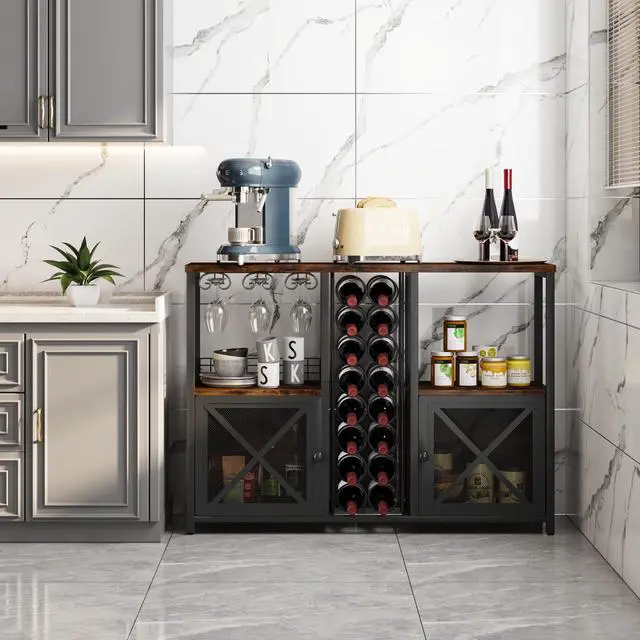 Alt view image 7 of 7 - Mini Bars for Home, Wooden Coffee Bar Cabinet, Modern Liquor Cabinet for Liquor and Glasses, Farmhouse Buffet Wine Cabinet with Storage Sideboard for Home Kitchen Dining Room