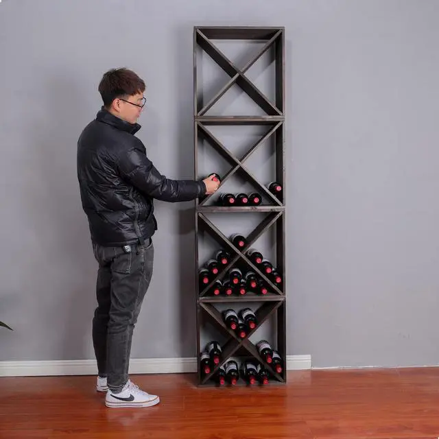 Alt view image 7 of 7 - Wine Racks countertop Solid Wood Stackable Storage Rustic Retro Cube 48-Bottle Wooden Wine Rack Wine Cabinet(48BottleBlack)