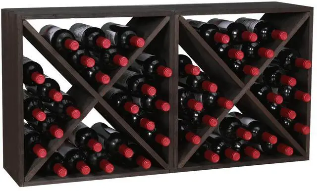 Alt view image 2 of 7 - Wine Racks countertop Solid Wood Stackable Storage Rustic Retro Cube 48-Bottle Wooden Wine Rack Wine Cabinet(48BottleBlack)