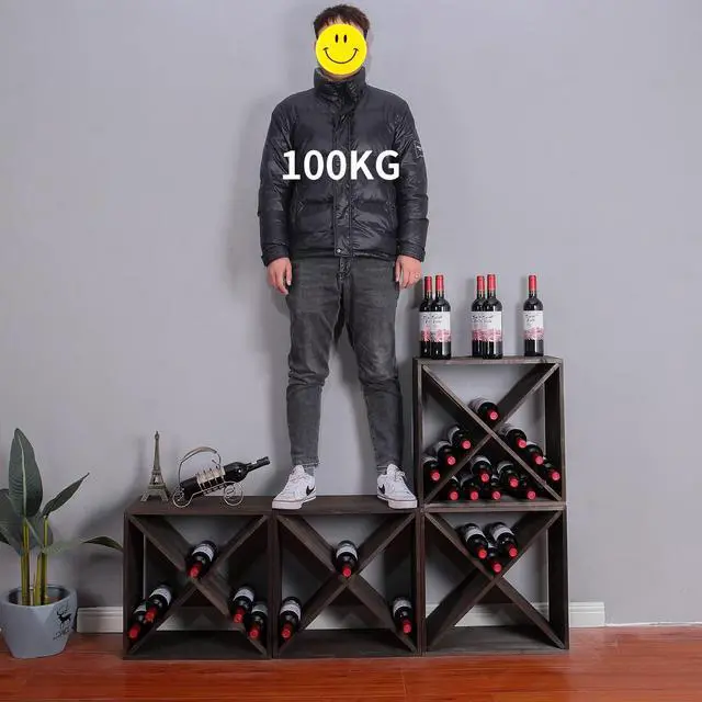 Alt view image 5 of 7 - Wine Racks countertop Solid Wood Stackable Storage Rustic Retro Cube 48-Bottle Wooden Wine Rack Wine Cabinet(48BottleBlack)