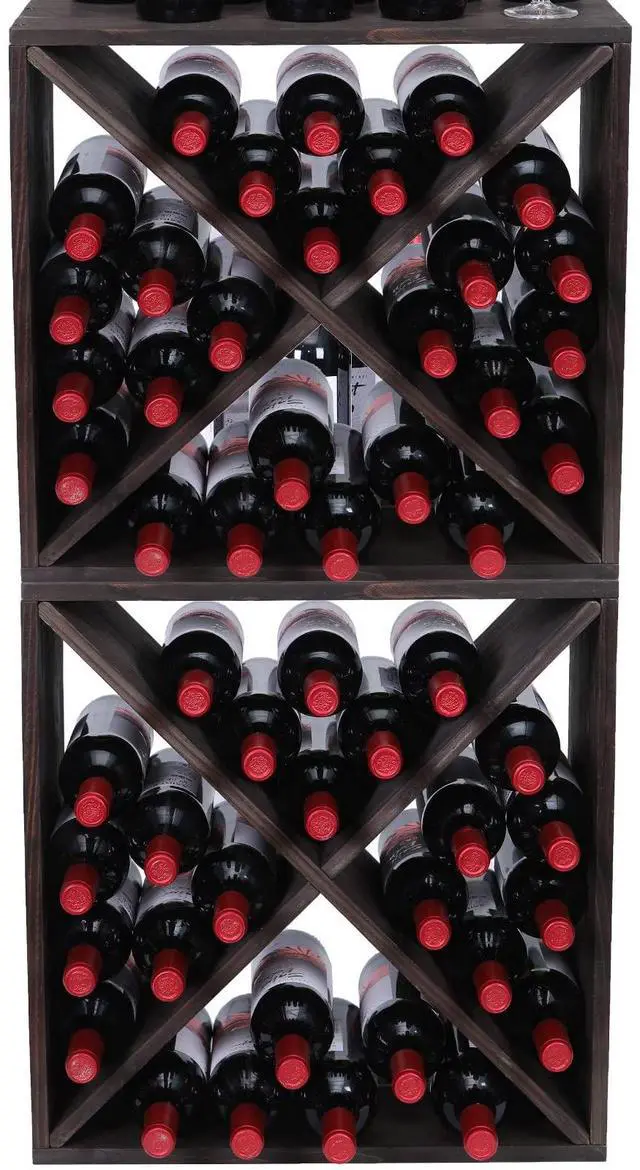 Main image of Wine Racks countertop Solid Wood Stackable Storage Rustic Retro Cube 48-Bottle Wooden Wine Rack Wine Cabinet(48BottleBlack)