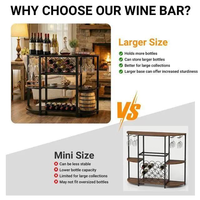 Alt view image 7 of 7 - 4-Tier Metal Coffee Bar Cabinet with Outlet and LED Light, Freestanding Floor Bar Table for Liquor with Glass Holder and Wine Storage, Wine Table Bakers Rack for Kitchen Dining Room, Black