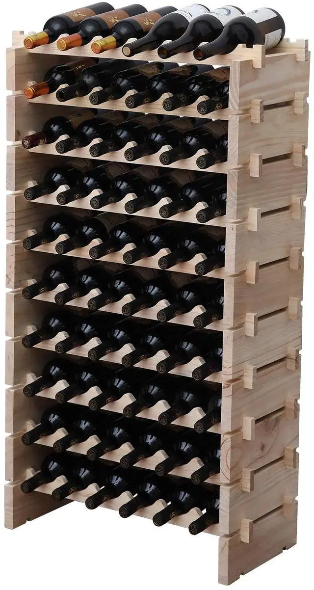 Main image of Wine Rack Solid Wood Stackable Storage Wooden Wine Rack Wine Cabinet (60 Bottles, Natural Color)