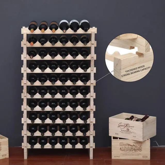 Alt view image 2 of 7 - Wine Rack Solid Wood Stackable Storage Wooden Wine Rack Wine Cabinet (60 Bottles, Natural Color)