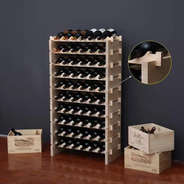 Alt view image 3 of 7 - Wine Rack Solid Wood Stackable Storage Wooden Wine Rack Wine Cabinet (60 Bottles, Natural Color)