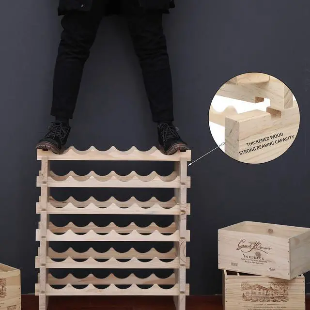 Alt view image 5 of 7 - Wine Rack Solid Wood Stackable Storage Wooden Wine Rack Wine Cabinet (60 Bottles, Natural Color)