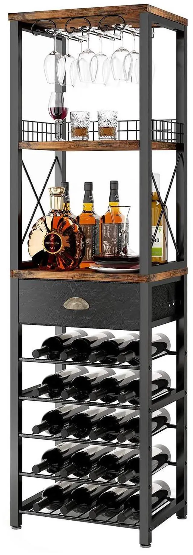 Main image of Wine Rack Freestanding Floor, Bar Cabinet for Liquor and Glasses, 4-Tier bar Cabinet with Tabletop, Glass Holder, Storage Drawer and Wine Storage for Living Room (Patent No.D29872845)