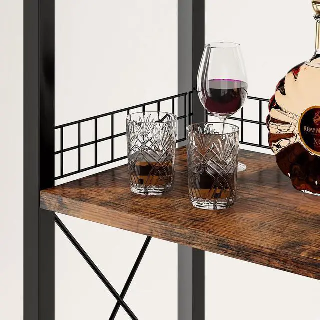Alt view image 4 of 7 - Wine Rack Freestanding Floor, Bar Cabinet for Liquor and Glasses, 4-Tier bar Cabinet with Tabletop, Glass Holder, Storage Drawer and Wine Storage for Living Room (Patent No.D29872845)