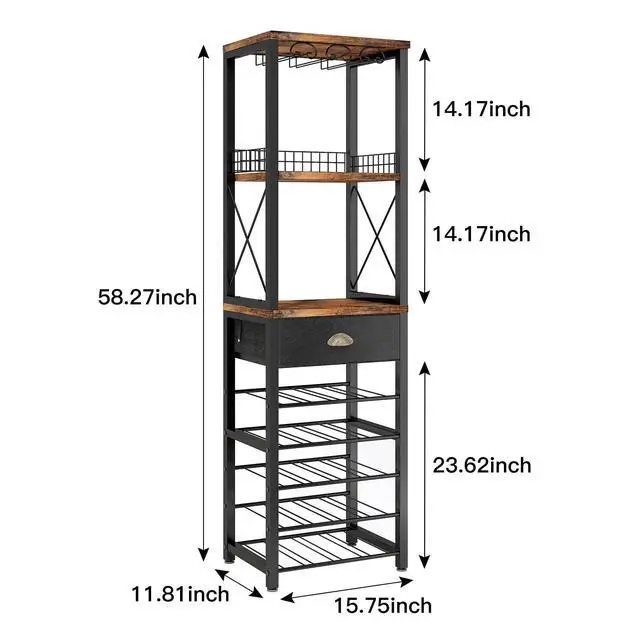 Alt view image 7 of 7 - Wine Rack Freestanding Floor, Bar Cabinet for Liquor and Glasses, 4-Tier bar Cabinet with Tabletop, Glass Holder, Storage Drawer and Wine Storage for Living Room (Patent No.D29872845)