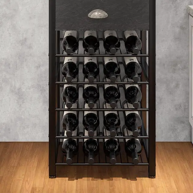 Alt view image 6 of 7 - Wine Rack Freestanding Floor, Bar Cabinet for Liquor and Glasses, 4-Tier bar Cabinet with Tabletop, Glass Holder, Storage Drawer and Wine Storage for Living Room (Patent No.D29872845)