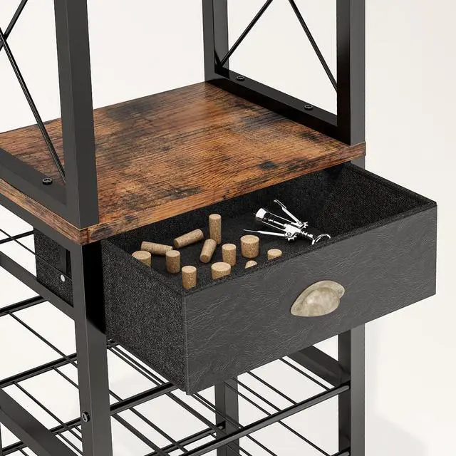 Alt view image 5 of 7 - Wine Rack Freestanding Floor, Bar Cabinet for Liquor and Glasses, 4-Tier bar Cabinet with Tabletop, Glass Holder, Storage Drawer and Wine Storage for Living Room (Patent No.D29872845)