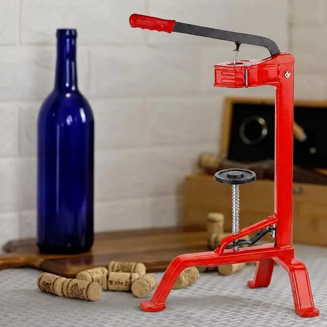 Alt view image 3 of 3 - Portuguese Floor Corker Wine Bottle Corker with Adjustable Plunger Works with #7, #8 & #9 Wine Corks Rolled Steel Construction w/ Molded Grip Handle