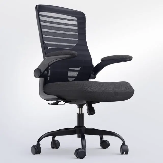Main image of Office Desk Chair for Long Hours & Lower Back Pain Relief 4 Thick Molded Foam Cushion, Enhanced Lumbar Support, Padded Flip-up Armrests, Ideal for Office or Study, Black