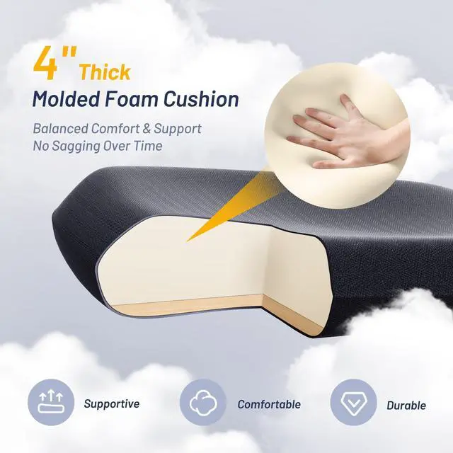 Alt view image 5 of 7 - Office Desk Chair for Long Hours & Lower Back Pain Relief 4 Thick Molded Foam Cushion, Enhanced Lumbar Support, Padded Flip-up Armrests, Ideal for Office or Study, Black