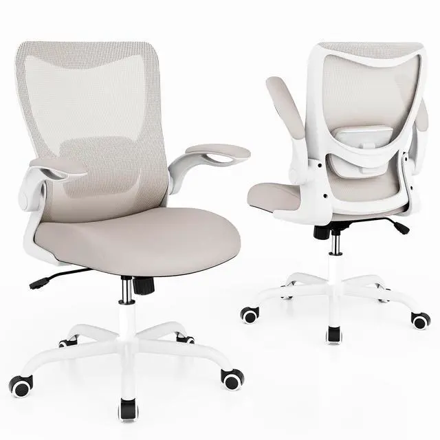 Alt view image 6 of 6 - Office Chair, Ergonomic Desk Chair with Adjustable Lumbar Support and Flip up Armrest, Breathable Mesh Computer Chair for Home Office, Khaki