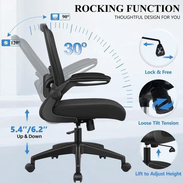 Alt view image 3 of 7 - Office Chair, Ergonomic Desk Chair Breathable Mesh Chairs Adjustable High Back Lumbar Support Flip-up Armrests, Executive Rolling Swivel Comfy Computer Chairs Home Office Black